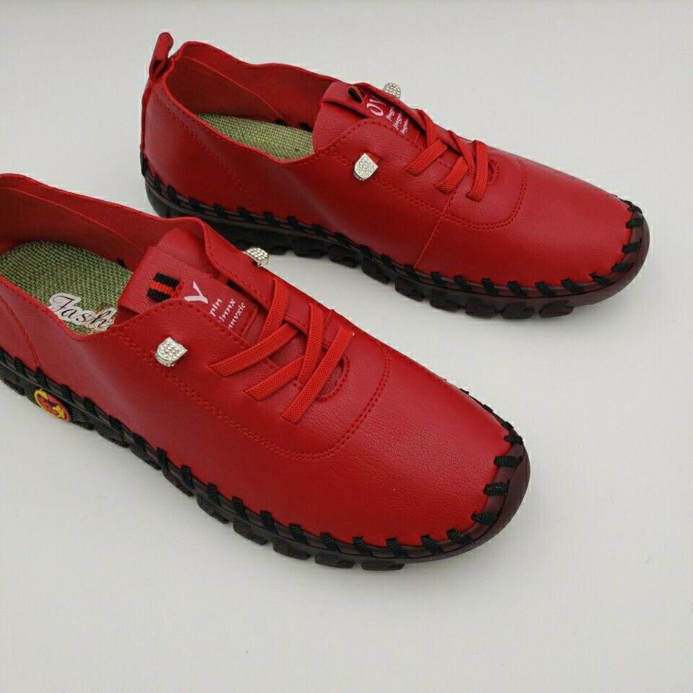 Women's Red Casual Sneakers - Comfortable Everyday Shoes - Picture 9 of 15